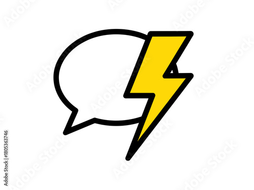 Illustration of a speech bubble with a yellow lightning bolt next to it