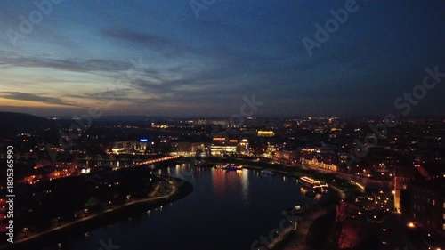 Wallpaper Mural Krakow City at Sunset with River — Aerial Night View Torontodigital.ca