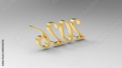 2026 3d golden letters spinning smoothly on a white background