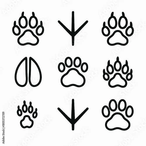 Animal tracks collection: paw, bird, and hoof prints icons