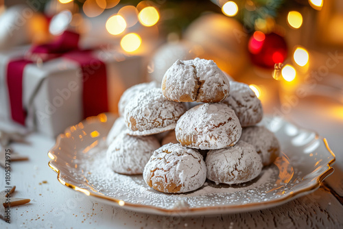 Buttery Greek kourabiedes dusted with powdered sugar, rich with almond flavor and classic Christmas charm.