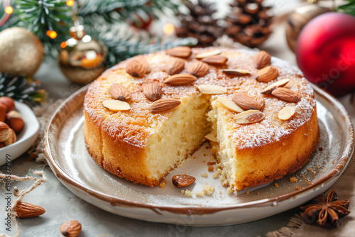 Wallpaper Mural Moist Greek revani made with semolina and syrup, topped with almonds for a warm, festive Christmas feel and inviting holiday presentation. Torontodigital.ca