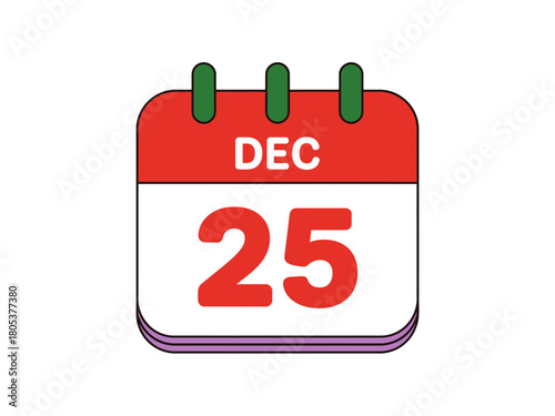 A calendar showing december twenty fifth on white background