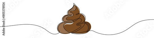 Poop Pile in one line art style. Drawing of a swirled pile, black editable stroke on a white background. Vector illustration.