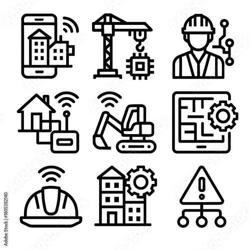 Icons of smart construction technology and engineering tools