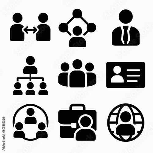 Business icons: teamwork, networking, organization, management, global connectivity
