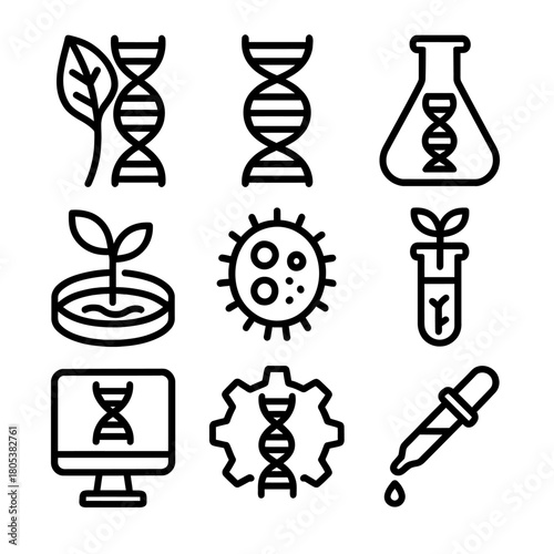 Dna and biotechnology icons: genetics, research, and innovation symbols
