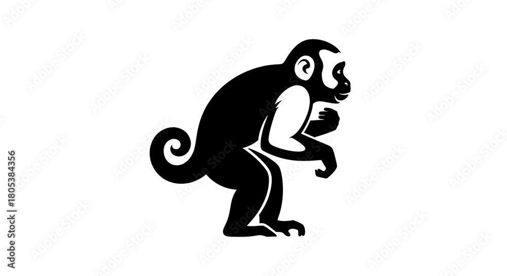 Fototapeta premium Stylized silhouette monkey illustration white background