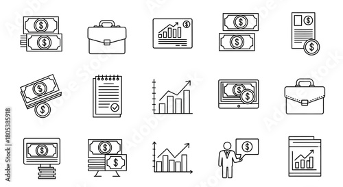 A collection of finance and business related icons