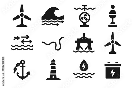 Anchor icon tidal energy vector marine icons buoy point ocean cable lighthouse