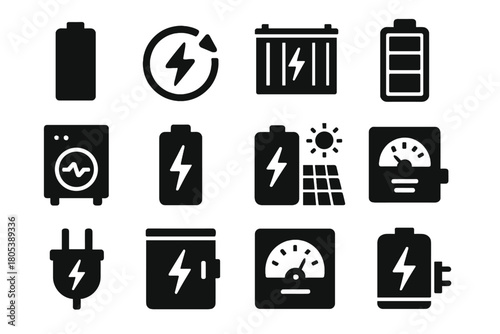 Cell regulator solar icons vector icon smart battery inverter storage system energy