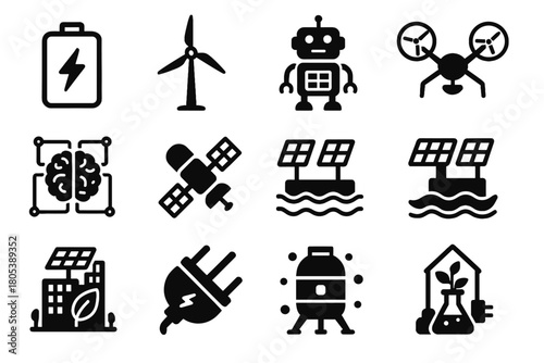 Solar icon turbine vector energy tech renewable plug wave lab future icons
