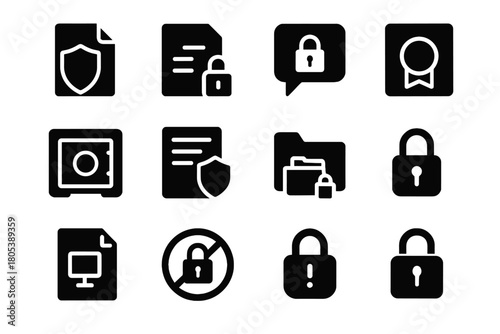 Secure vector padlock file folder document security shielded icons archive information icon