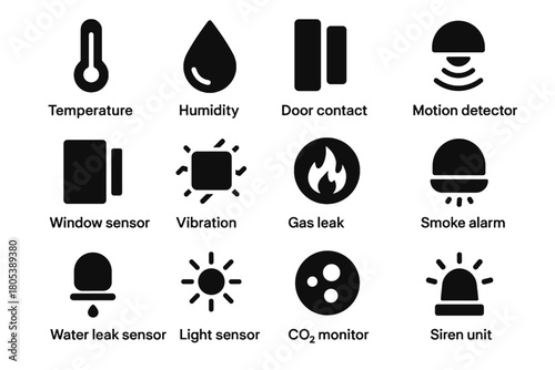 Leak smart water sensor alarm icon vibration vector home smoke door window