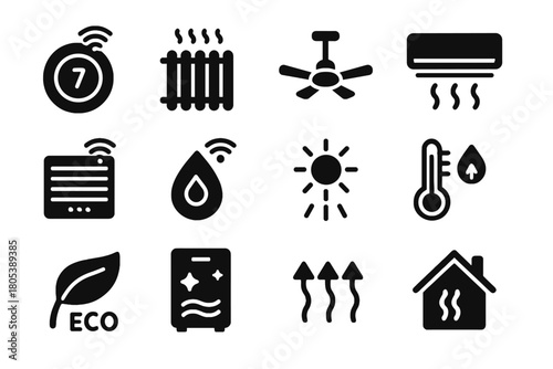 Vent house icon airflow smart sunlight sensor temperature unit eco icons vector
