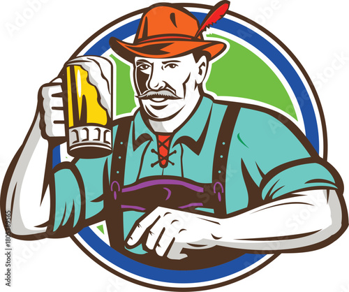 Oktoberfest Bavarian Beer Drinker Circle Retro