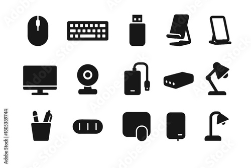 Power hub icon vector desk keyboard stand remote mouse bank clip essentials