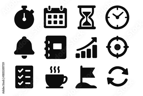 Alarm symbol management time clock icons arrows vector icon calendar book timer