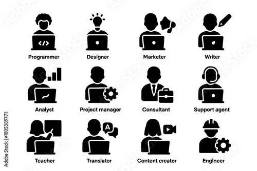 Remote engineer manager designer creator job role vector translator agent marketer support