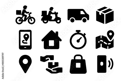 Mile handoff box drop icon smartphone doorbell last courier route vector delivery