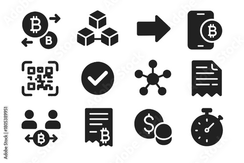 Contract transfer symbol confirmation fee crypto transaction vector set arrow icon scan