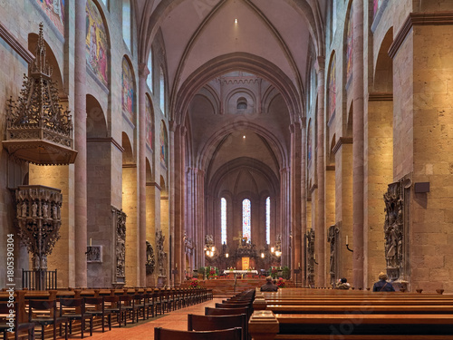 Mainz, Germany. Interior of Mainz Cathedral or St. Martin's Cathedral. The cathedral was founded in 975-976. 