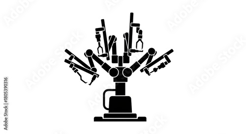 Surgical robotic arms silhouette on white background