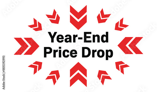 Year-End Price Drop graphic with red arrows pointing inward towards the text.