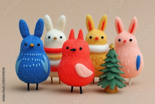 Felt animal toys with mini Christmas tree