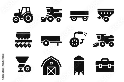 Silo harvester fertilizer vector icons trailer icon barn farm machinery spreader wheel