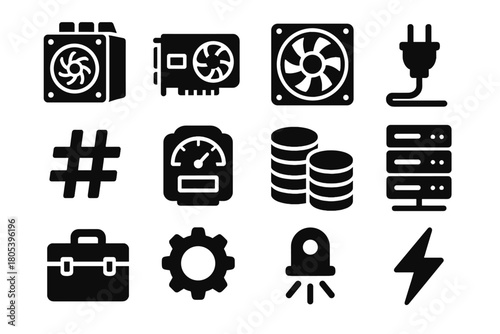 Icons bolt meter fan stack icon gear symbol vector power mining crypto