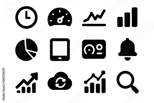 Vector data trend analytics clock arrow real bell chart time bar icon