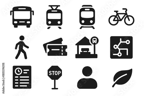 Vector station train ticket bicycle eco avatar public transport tram icon pedestrian