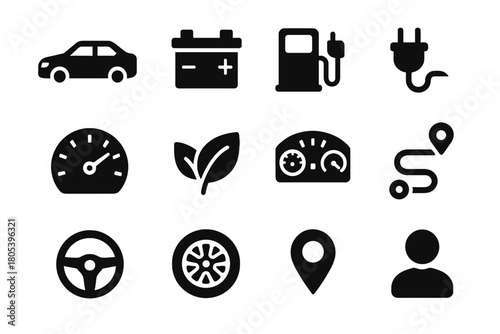 Vector wheel route icon leaf silhouette vehicle avatar eco gps icons hybrid