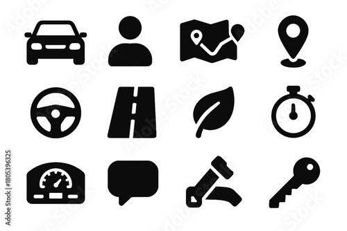 Avatar bubble key road seatbelt set map icon pin chat vector carpool