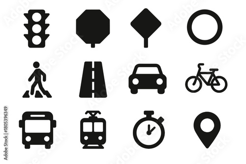Road crossing traffic set stop speed route bicycle vector light icon