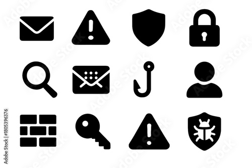 Icons phishing shield warning protection vector triangle spam firewall icon user envelope