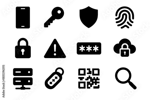 Fingerprint factor authentication icon two shield secure alert vector key code magnifier