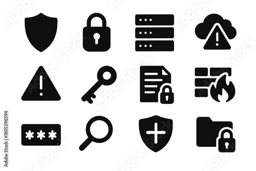 Secure ransomware icons shield file vector icon magnifier cloud antivirus folder protection