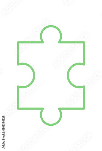Flat outline of jigsaw puzzle piece. Minimalist silhouette of puzzle piece with tile and path design. Simple template for toy concepts, boardgame activities, and creative graphic elements in leisure