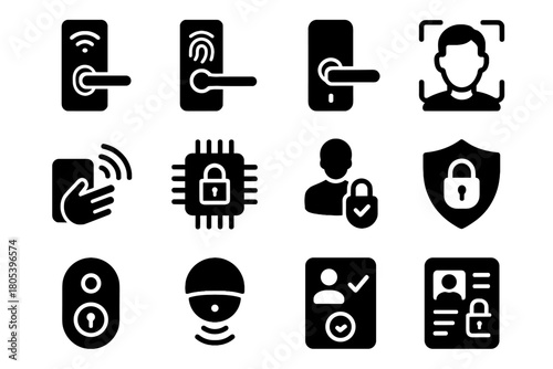 Lock door latch sensor secure encrypted icon access biometric icons controller vector