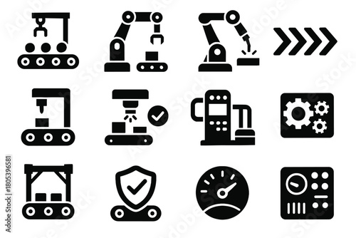 Automated gripper controller vector assembly robotic icon symbol block bot precision