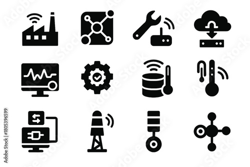 Usage tracker machinery icon iot probe predictive signal vector connected maintenance automation