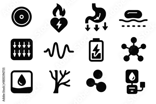 Metabolic reaction vector glucose icons block monitoring body icon patch absorption node