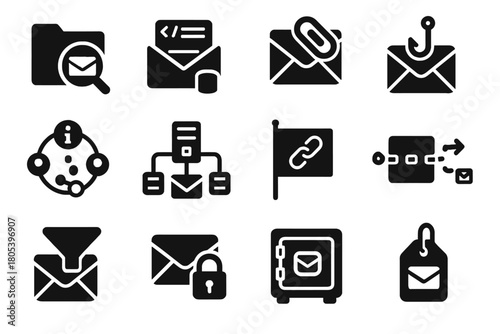 Email archive inbox icons forensics message symbol icon scanner analyzer vector mailbox