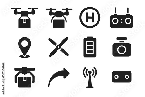 Icon gps sensor waypoint grid landing antenna package drone module vector icons