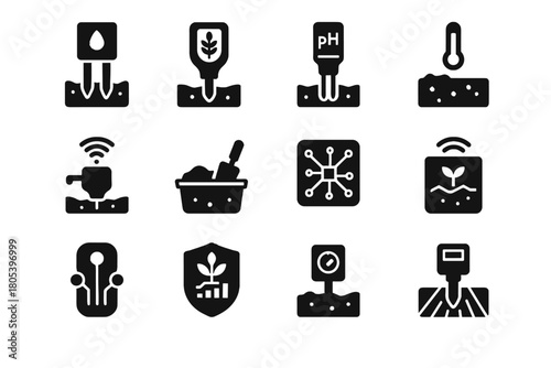 Calibration nutrient field set agritech sensor vector growth icons unit block icon