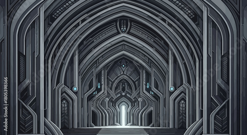 Futuristic Gothic Hallway Architecture Illustration