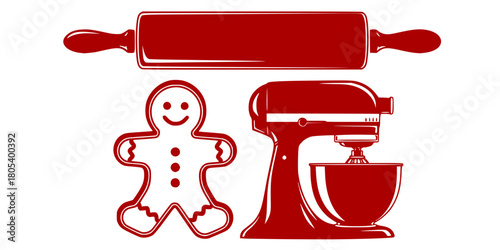 Baking Kitchen Tools and Gingerbread Silhouette Set