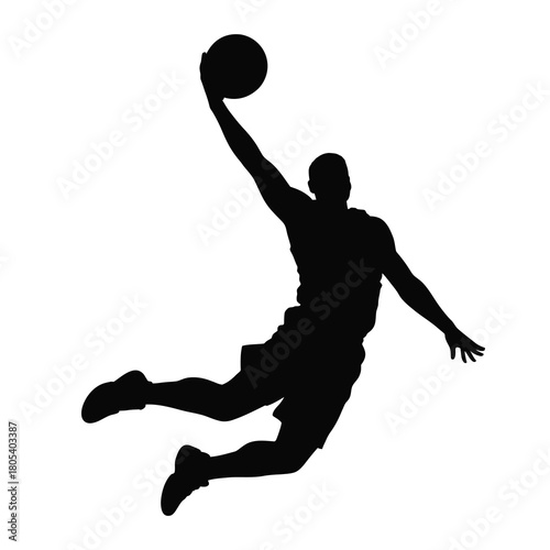 Basketball player dunking silhouette